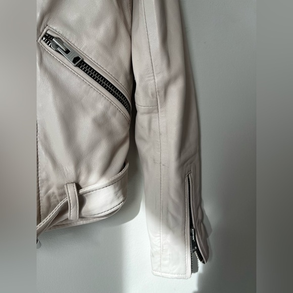 AllSaints Balfern Belted Hem Leather Biker Jacket - Very Light Pink - Picture 5 of 9